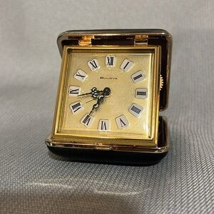 Vintage Bulova Travel Winding Alarm Clock Great Condition